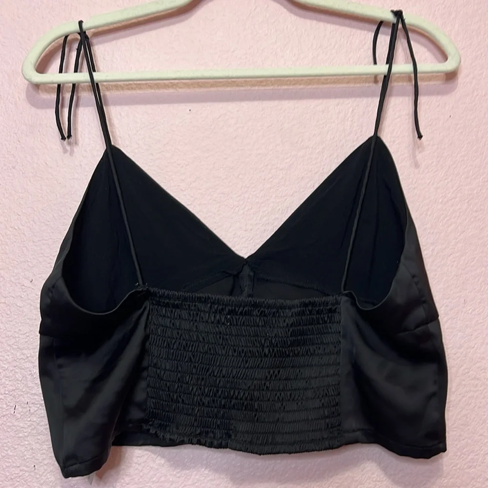 UO Lolly Satin Tie-Shoulder Top - Black. Size XL